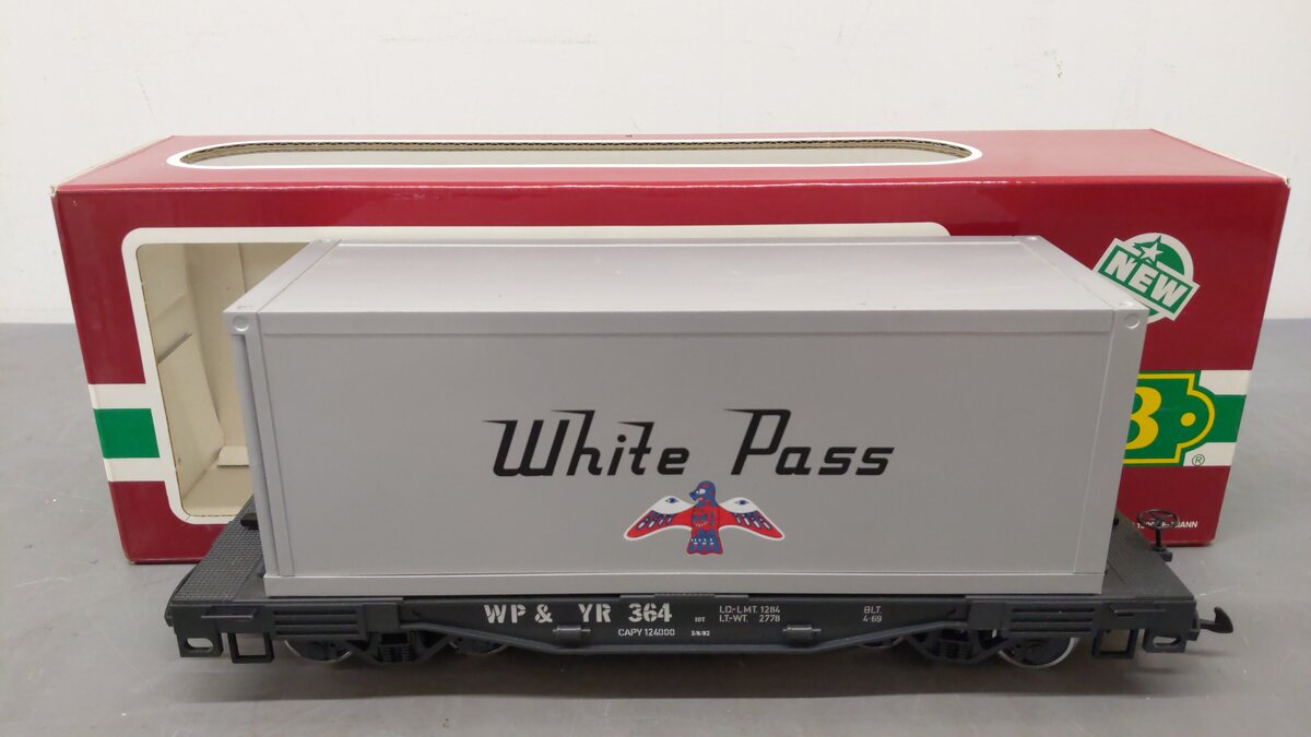 LGB 4085 WP&Y Flatcar w/Container (Metal Wheels) VG/Box