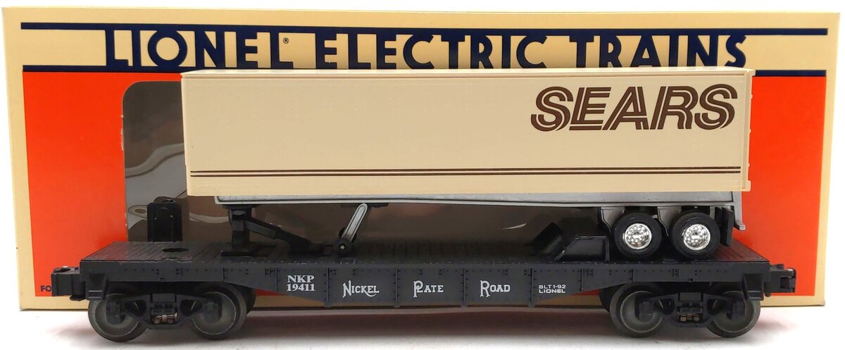 Lionel 6-19411 O Gauge Nickel Plate Road Flatcar w/Sears Trailer EX/Box