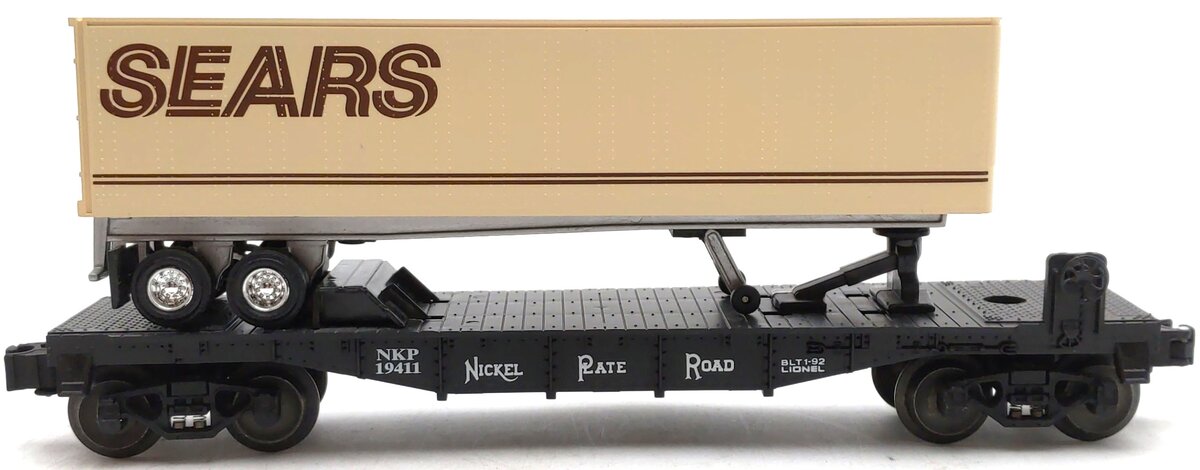 Lionel 6-19411 O Gauge Nickel Plate Road Flatcar w/Sears Trailer EX/Box