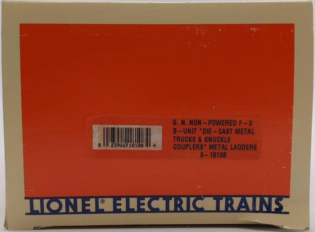 Lionel 6-18108 O Gauge Great Northern F3 B-Unit Dummy Diesel Locomotive #370-B LN/Box