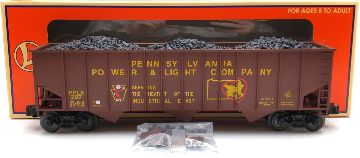 Lionel 6-16813 O LOTS 1997 Pennsylvania Power & Light Company 3-Bay Hopper #297 LN/Box