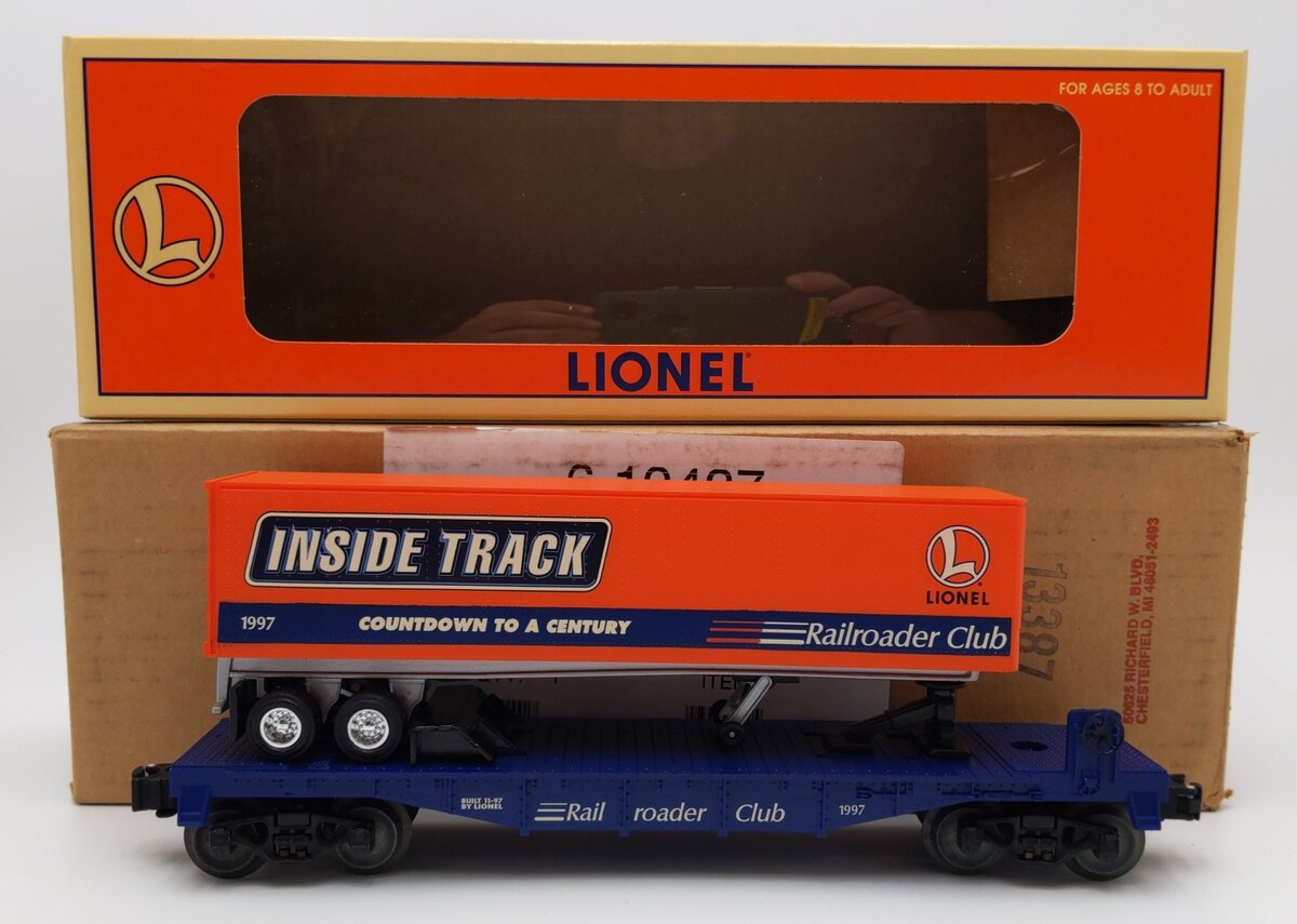 Lionel 6-19437 O Gauge Lionel Rail Roader Club Flatcar w/Inside Track Trailer LN/Box