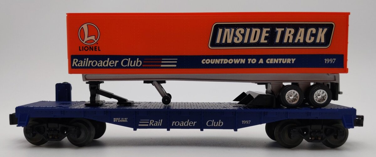 Lionel 6-19437 O Gauge Lionel Rail Roader Club Flatcar w/Inside Track Trailer LN/Box