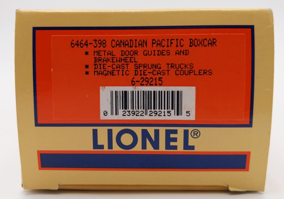 Lionel 6-29215 O Gauge Canadian Pacific Boxcar #6464-398 LN/Box