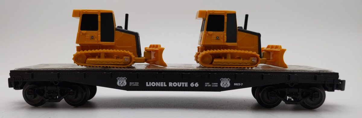 Lionel 6-17557 O Gauge Route 66 Flatcar with Two Bulldozers EX/Box