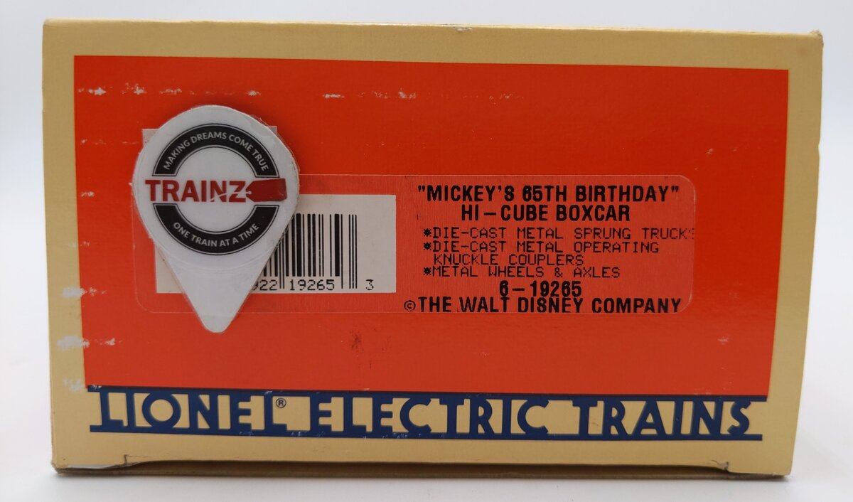 Lionel 6-19265 O Gauge Mickeys 65th Birthday Hi-Cube Boxcar LN/Box