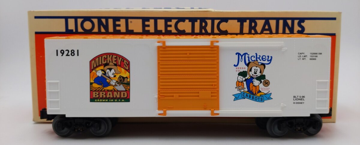Lionel 6-19281 Mickeys Carrots Hi-Cube Boxcar LN/Box