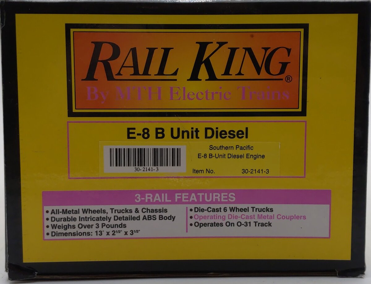 MTH 30-2141-3 Southern Pacific E8 B-Unit Non-Powered Diesel Engine #6002-B LN/Box