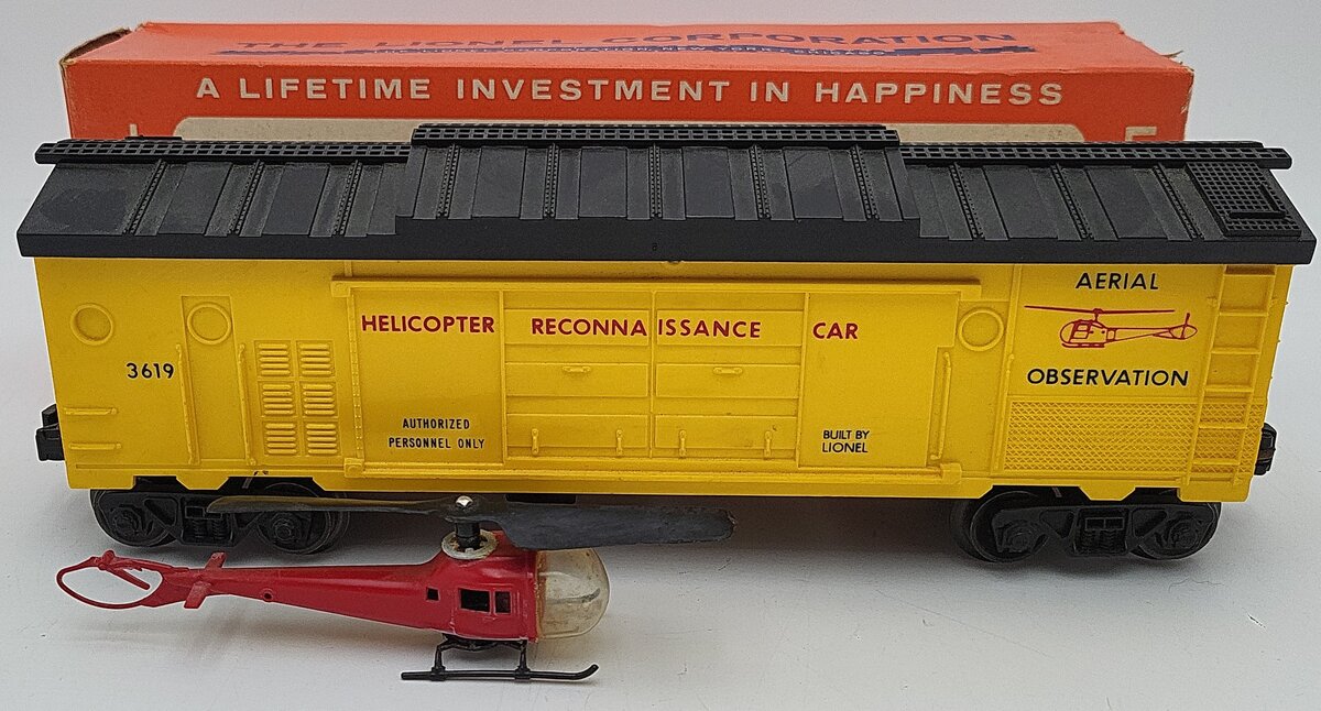 Lionel 3619 Vintage O Operating Helicopter Reconnaissance Car VG/Box