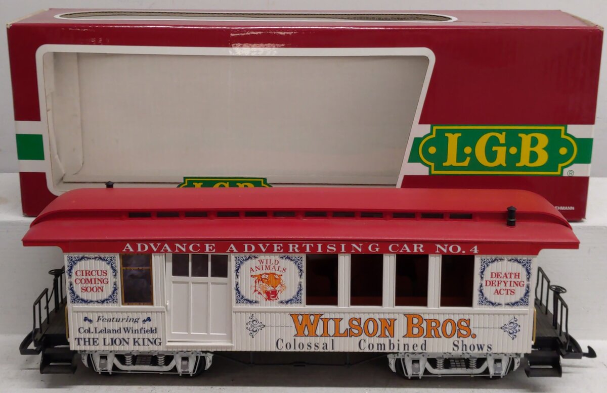 LGB 3181-DG G Scale Wilson Brothers Advanced Advertising Car #4 - Plastic Wheels EX/Box