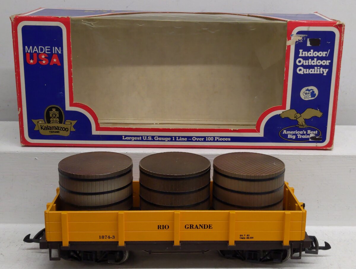Kalamazoo 1874-3 G Scale Gondola w/ Barrels EX/Box