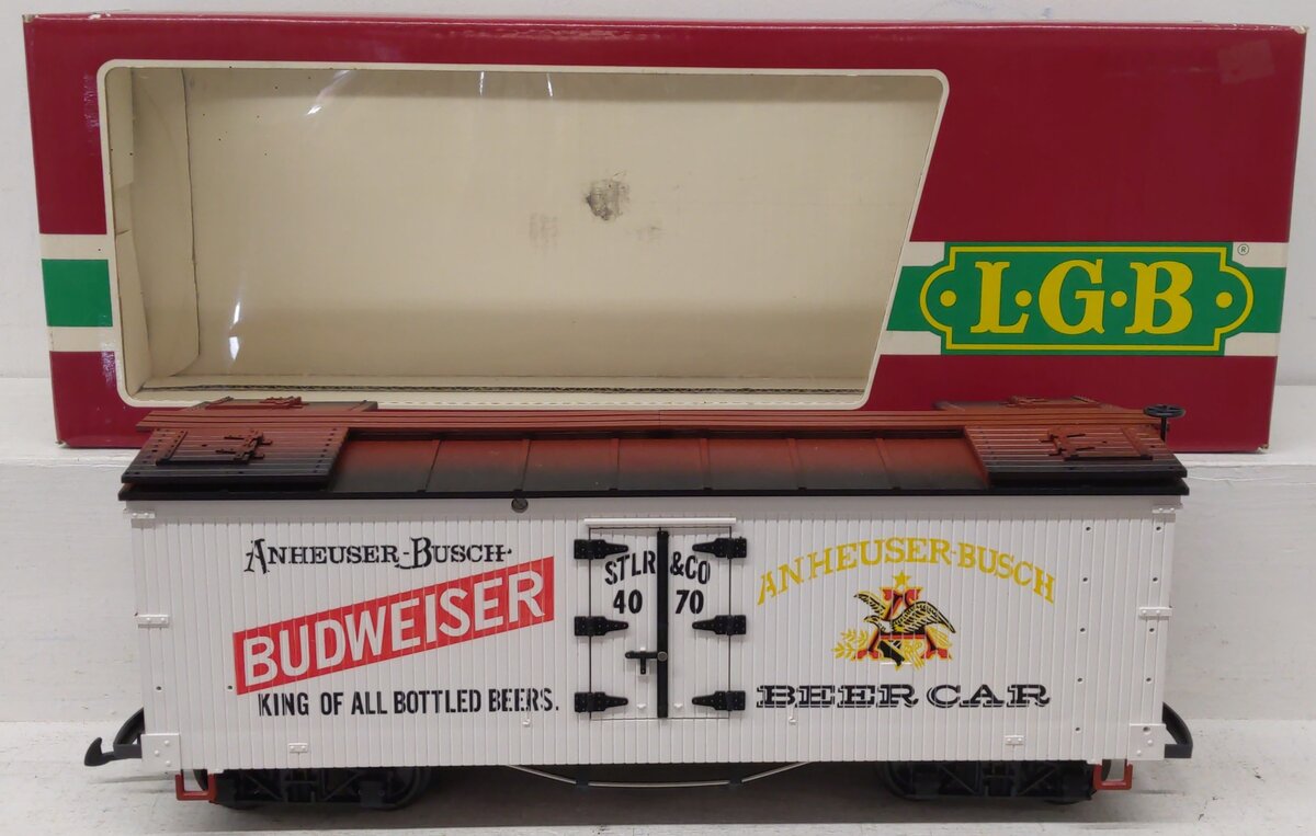 LGB 4070 G Scale Budweiser Woodside Reefer Car #4070 VG/Box