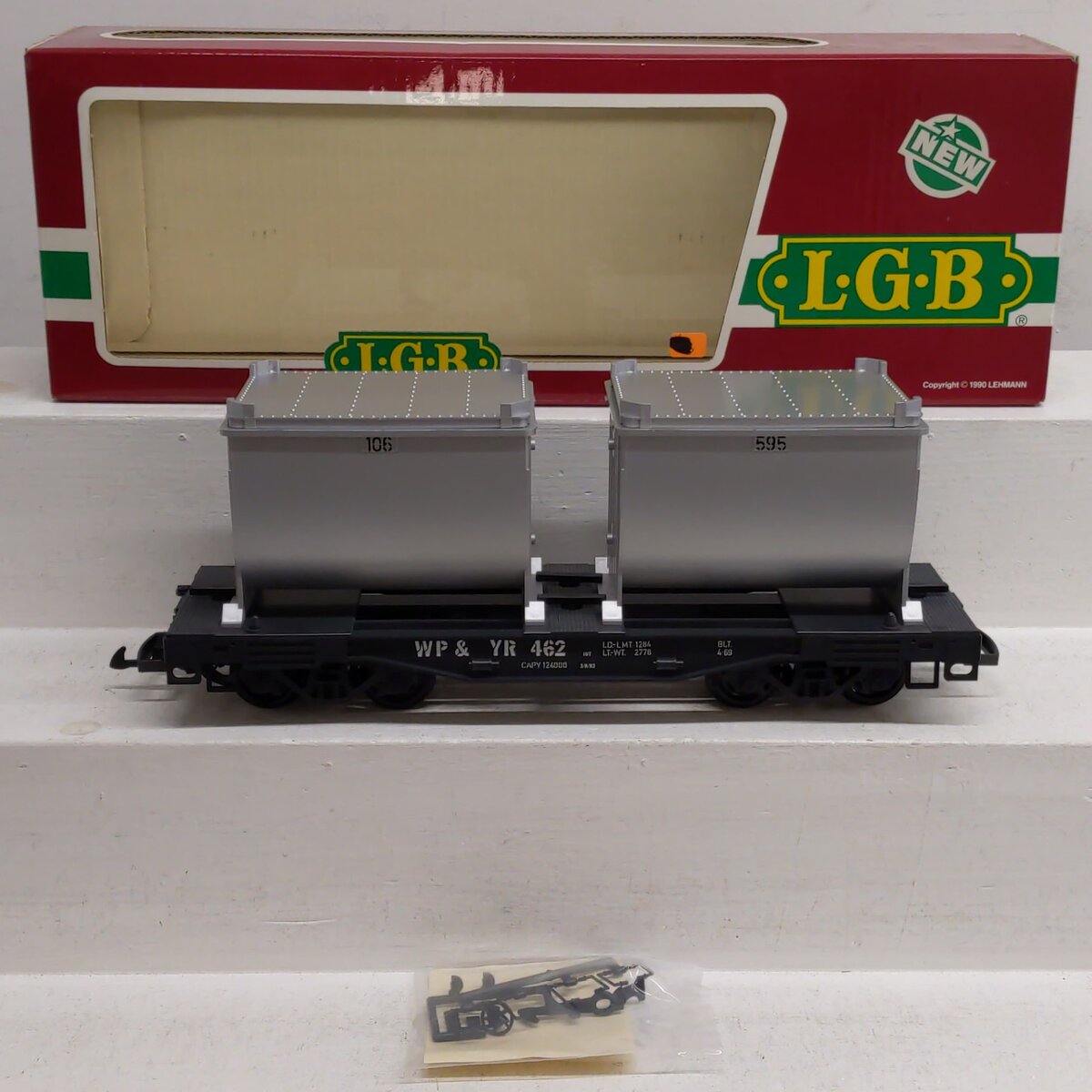 LGB 4086 G Scale White Pass & Yukon Forney Flatcar w/Ore Container Load #462 EX/Box