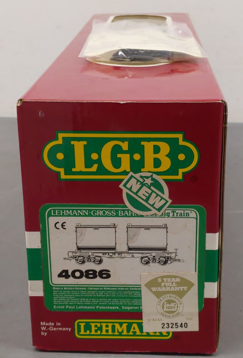 LGB 4086 G Scale White Pass & Yukon Forney Flatcar w/Ore Container Load #462 EX/Box