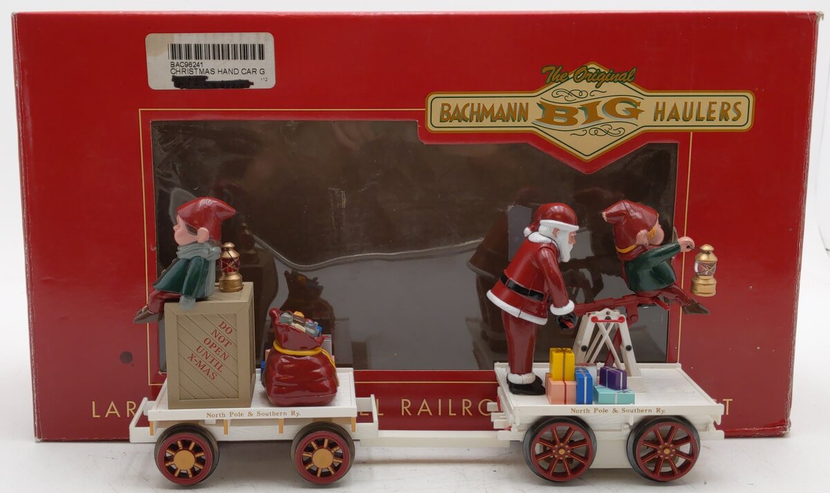 Bachmann 96241 G #2 Christmas Handcar w/Santa & Elf - Metal Wheels EX/Box