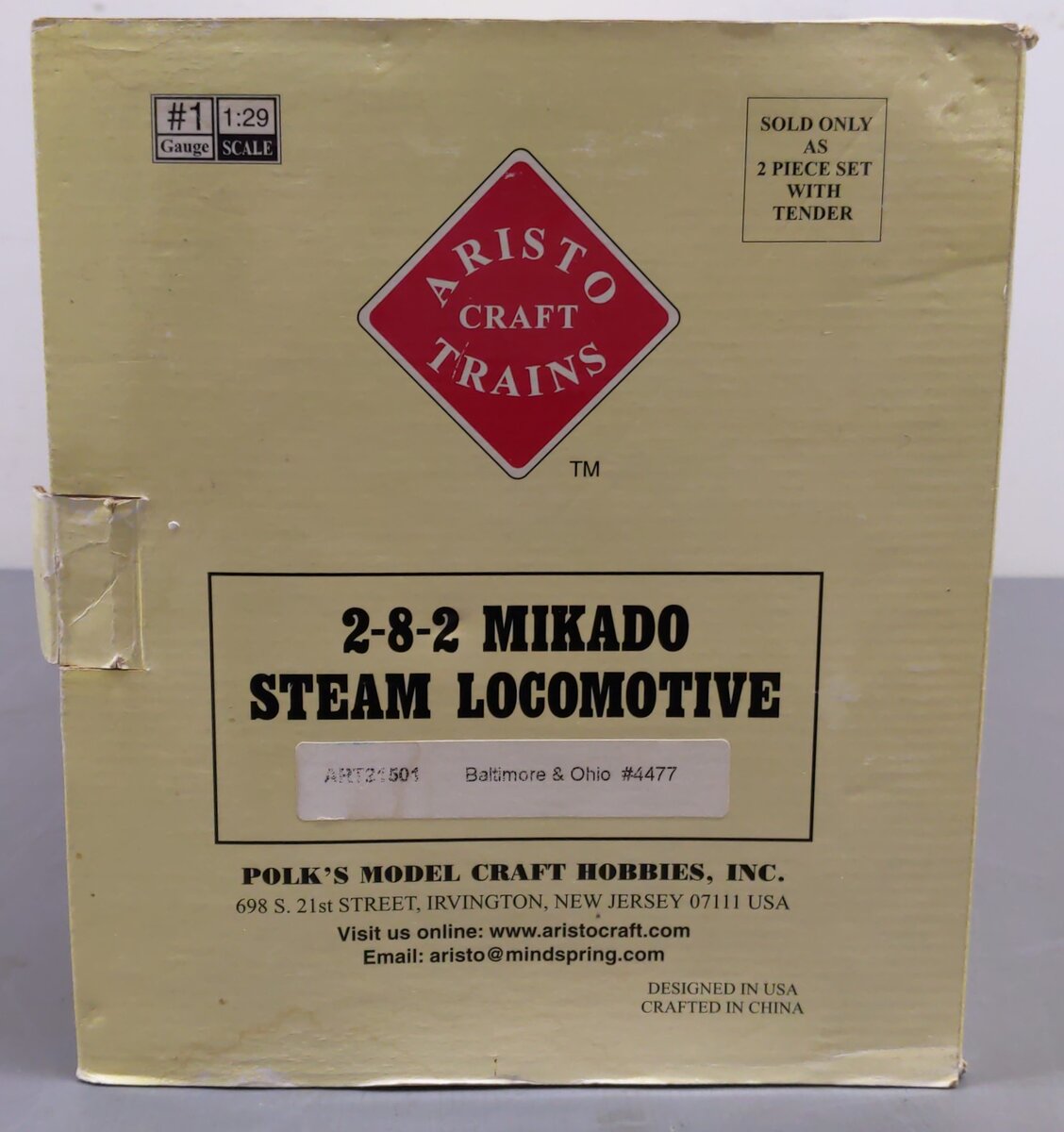 Aristo-Craft 21501 G B&O 2-8-2 Mikado Steam Locomotive #4477 EX/Box