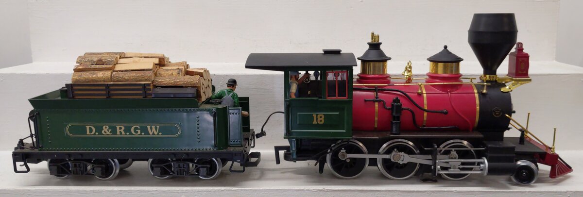 LGB 2018D G Scale D&RGW 2-6-0 Mogul Steam Loco & Tender #18 - Custom/Box