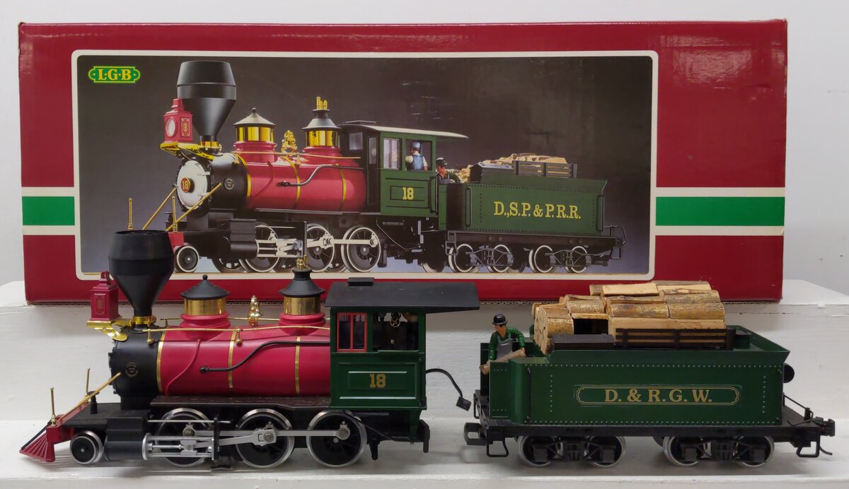 LGB 2018D G Scale D&RGW 2-6-0 Mogul Steam Loco & Tender #18 - Custom/Box