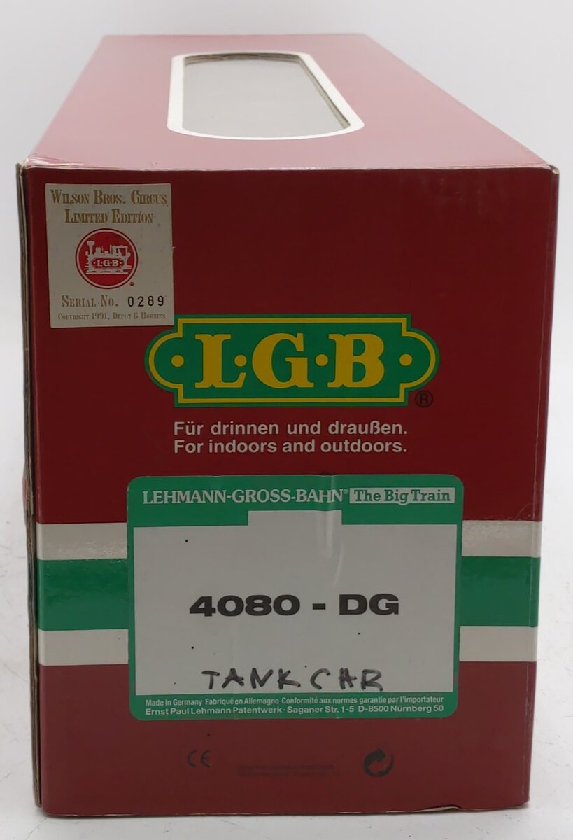 LGB 4080-DG Wilson Bros.Circus Single Dome Tank Car #165 (Metal Wheels) EX/Box