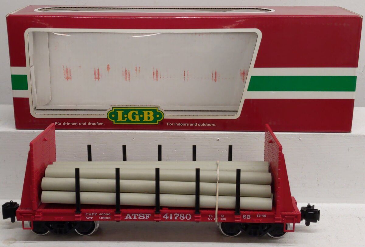 LGB 41780 ATSF Flat Car with Pipe Load (Metal Wheels)/Box