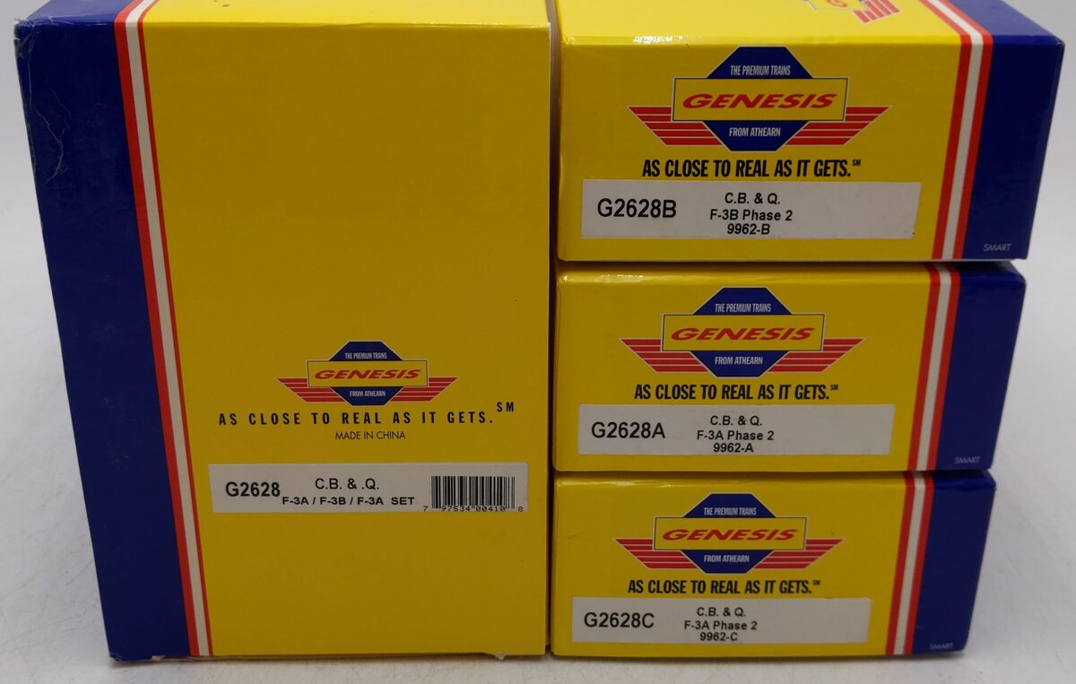 Athearn G2628 HO Scale CB&Q F3 ABA Diesel Locomotive Set w/DCC & Sound EX/Box