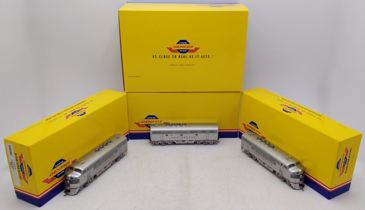 Athearn G2628 HO Scale CB&Q F3 ABA Diesel Locomotive Set w/DCC & Sound EX/Box