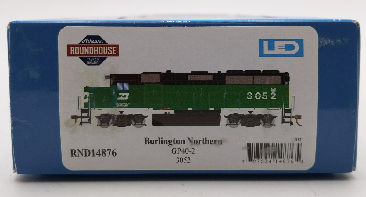 Roundhouse 14876 HO Burlington Northern GP40-2 Diesel Locomotive w/ DCC #3052 MT/Box