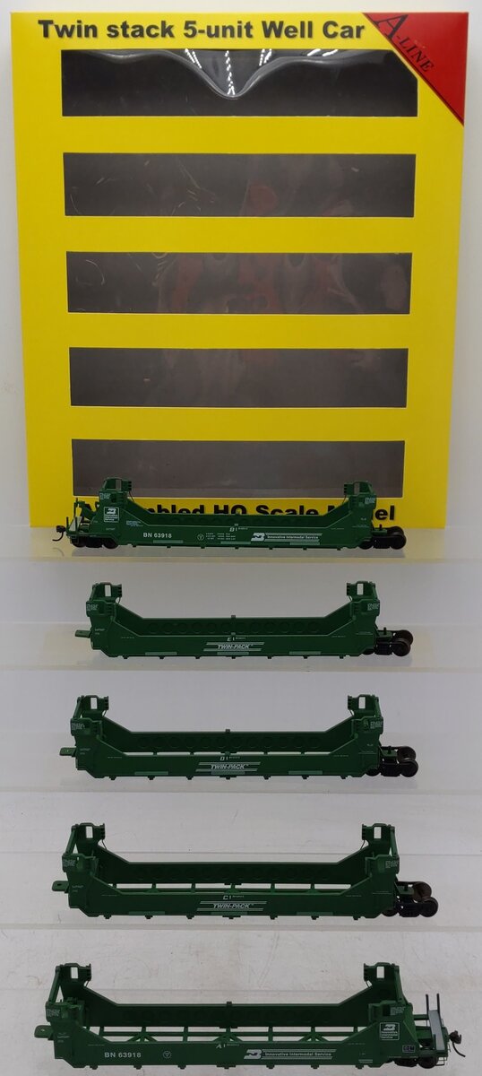 A-Line 47612-03 HO Burlington Northern Twin Stack Container Car (5) EX/Box