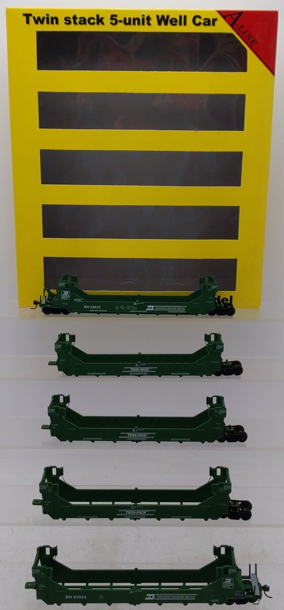 A-Line 47612-04 HO Burlington Northern Twin Stack Container Car (5) EX/Box