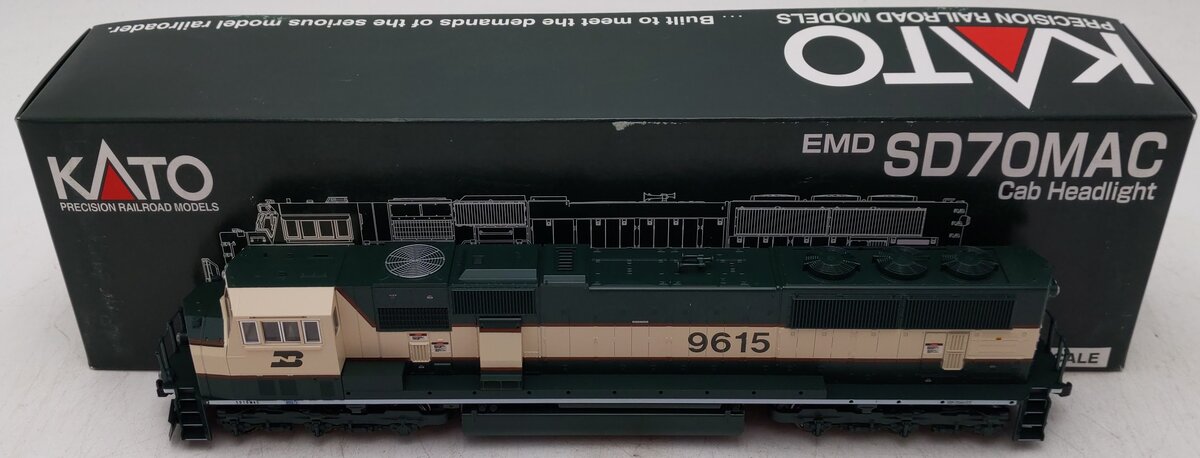 Kato 37-6382 HO Scale Burlington Northern SD70MAC Diesel Engine #9615 EX/Box