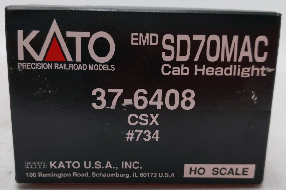 Kato 37-6408 HO Scale CSX SD70MAC Diesel W/Cab Headlight #734 EX/Box