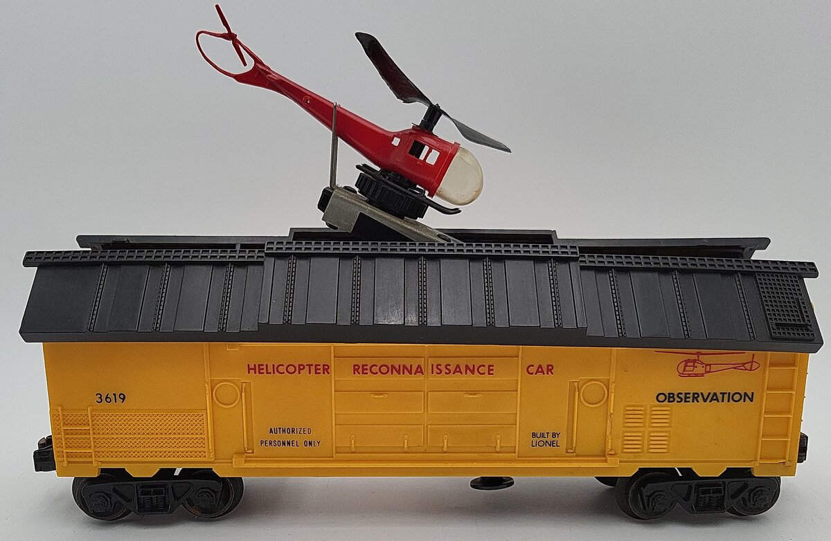Lionel 3619 Vintage O Operating Helicopter Reconnaissance Car - Dark Yellow EX