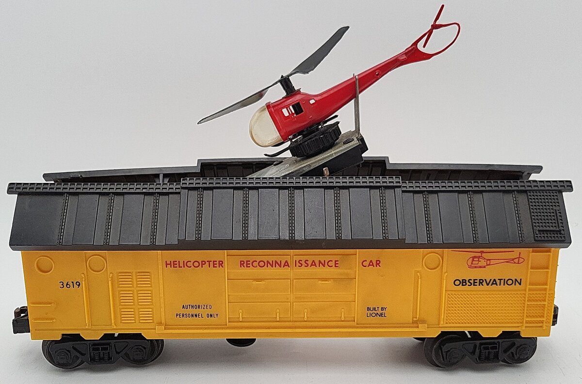 Lionel 3619 Vintage O Operating Helicopter Reconnaissance Car - Dark Yellow EX