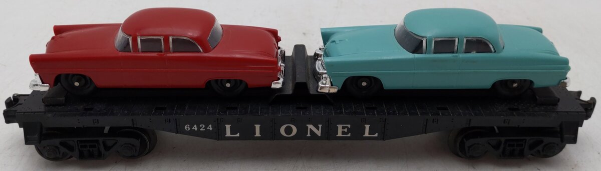 Lionel 6424 Vintage O Flatcar with 2 Premium Automobiles VG
