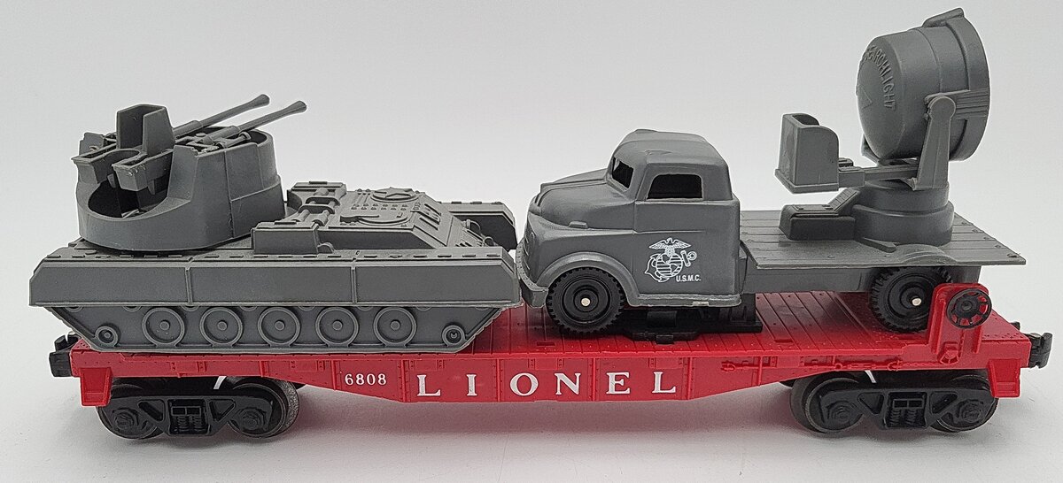 Lionel 6808 Vintage O Flatcar w/ REPRO Searchlight Car & M19 Gun Motor Carriage EX