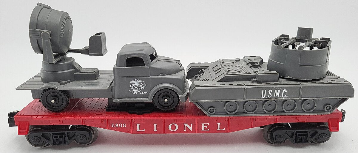 Lionel 6808 Vintage O Flatcar w/ REPRO Searchlight Car & M19 Gun Motor Carriage EX