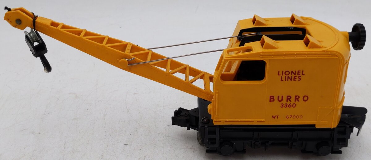 Lionel 3360 Vintage O Gauge Postwar Operating Burro Crane Car VG
