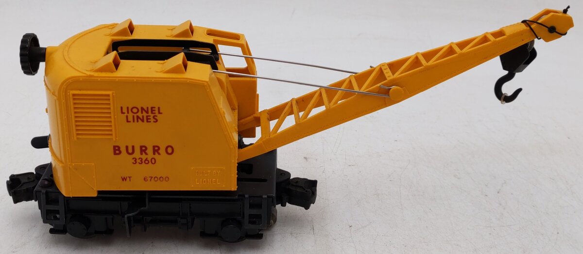 Lionel 3360 Vintage O Gauge Postwar Operating Burro Crane Car VG