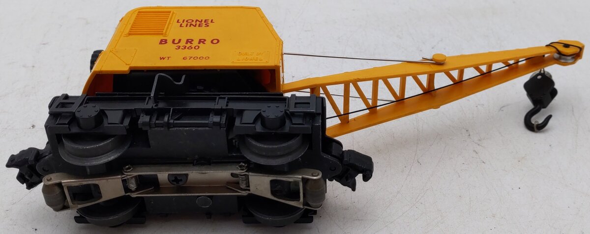 Lionel 3360 Vintage O Gauge Postwar Operating Burro Crane Car VG
