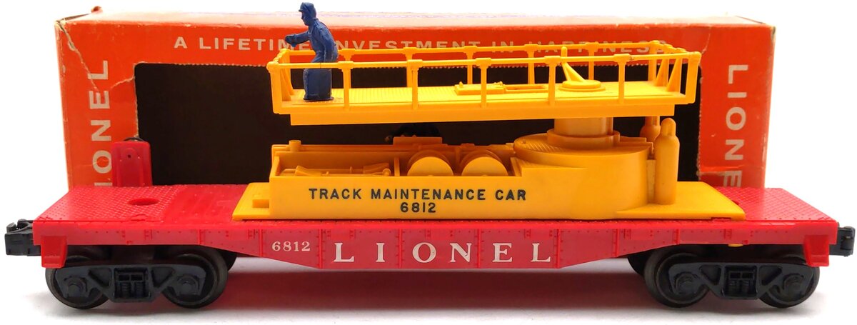 Lionel 6812 Vintage O Operating Track Maintenance Car w/Yellow Superstructure VG/Box