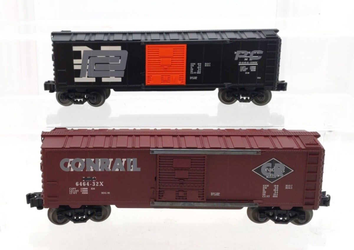 Lionel 6-29286 O Gauge Overstamped Conrail/Reading & PC/NH 2-Car Boxcar Set LN/Box