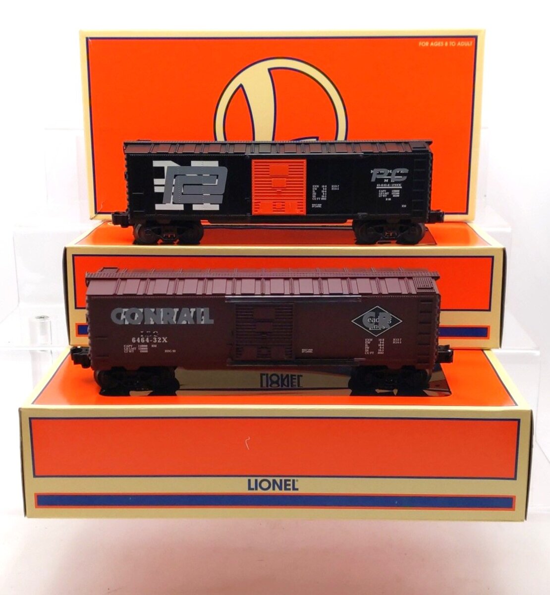 Lionel 6-29286 O Gauge Overstamped Conrail/Reading & PC/NH 2-Car Boxcar Set LN/Box