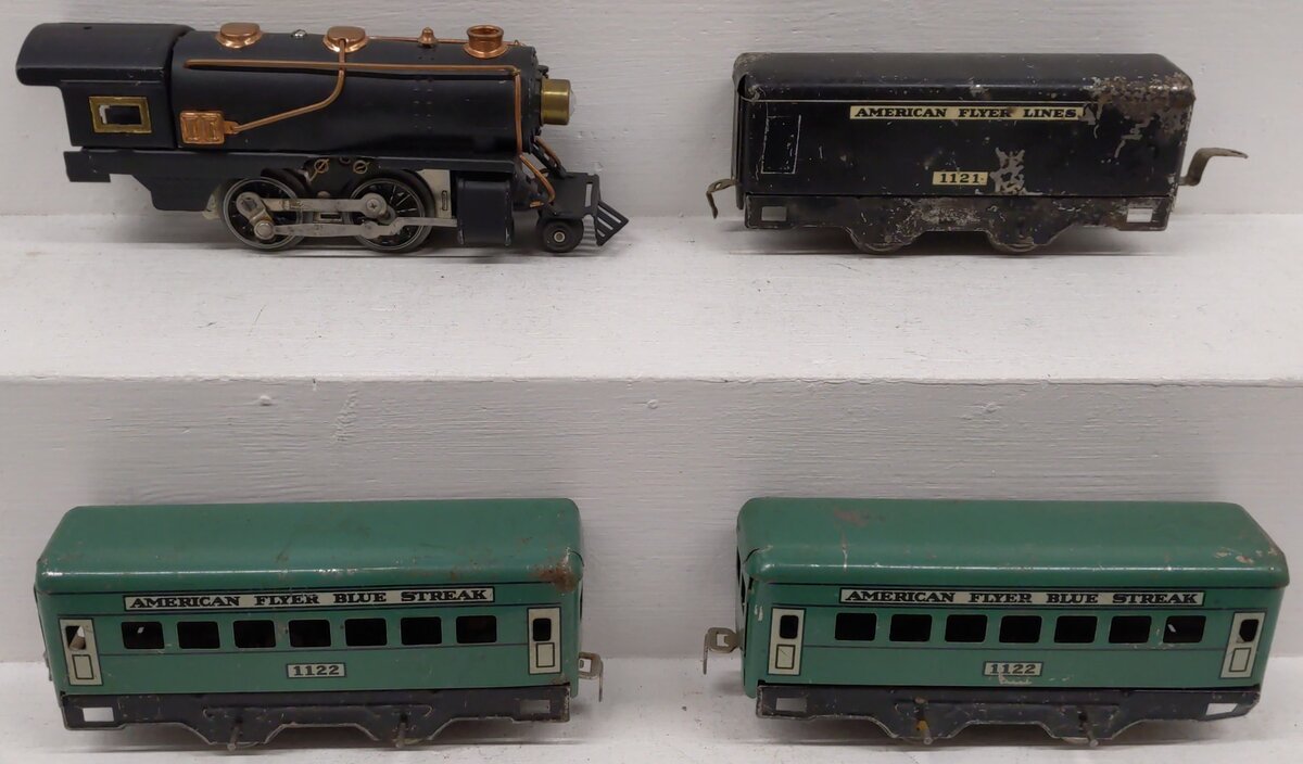 American Flyer 1121 Vintage O Prewar 2-4-0 Steam Locomotive Passenger Set
