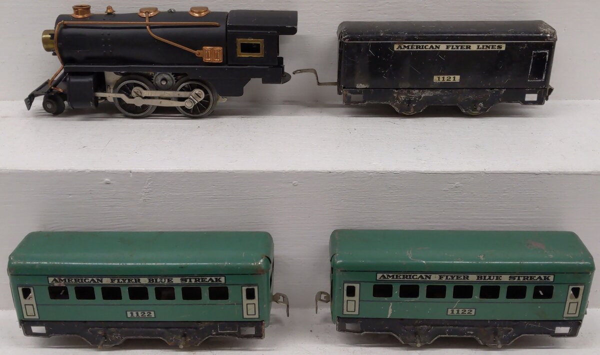 American Flyer 1121 Vintage O Prewar 2-4-0 Steam Locomotive Passenger Set