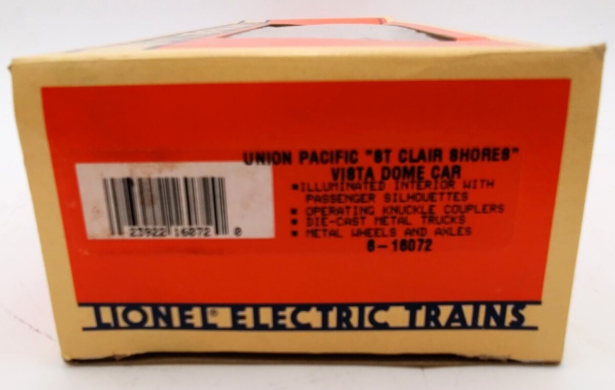 Lionel 6-16072 O Gauge Union Pacific "St. Clair Shores" Vista Dome Car #6072 VG/Box