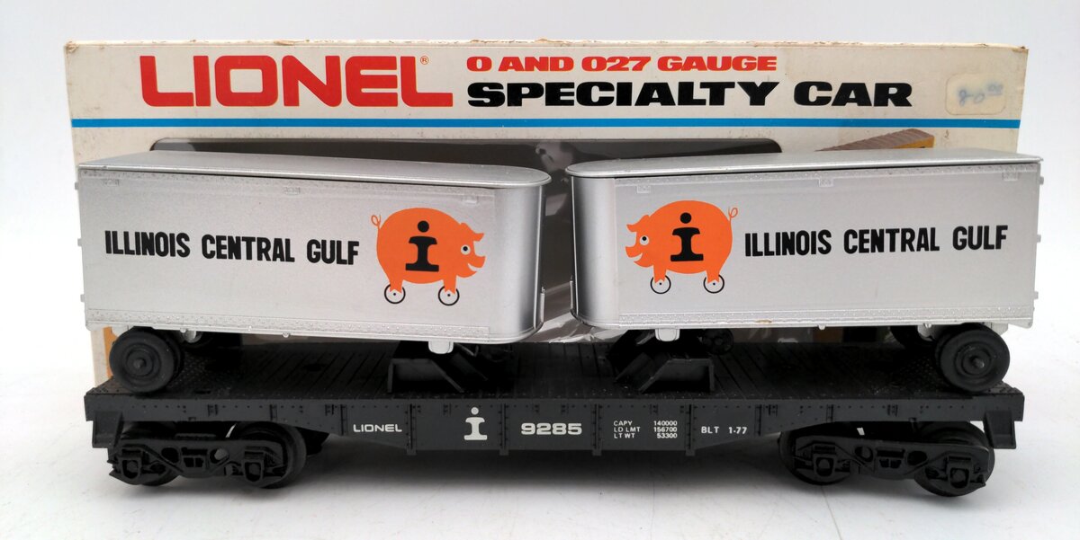 Lionel 6-9285 O Gauge Illinois Central Gulf Flatcar w/Vans VG/Box