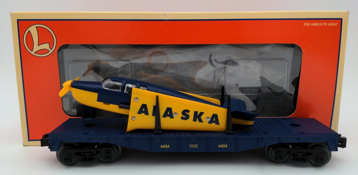 Lionel 6-36021 O Gauge Flatcar with Alaska Airplane #6424 VG/Box