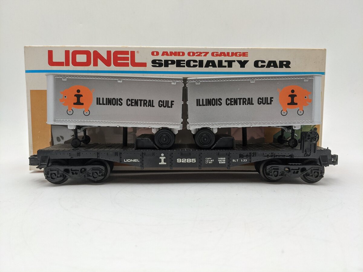 Lionel 6-9285 O Gauge Illinois Central Gulf Flatcar w/Vans EX/Box