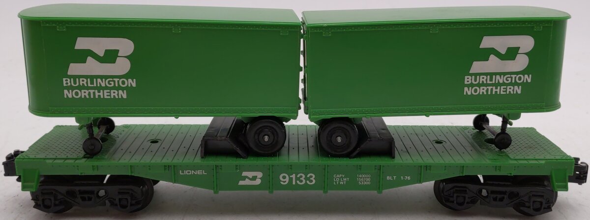 Lionel 6-9133 O Gauge Burlington Northern Flatcar #9133 with Trailers EX/Box