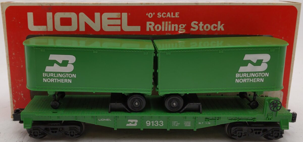 Lionel 6-9133 O Gauge Burlington Northern Flatcar #9133 with Trailers EX/Box